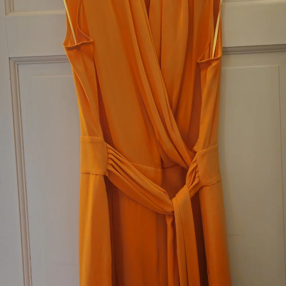 Sleeveless Orange Wrap Dress with Waist Tie - Picture 4 of 5